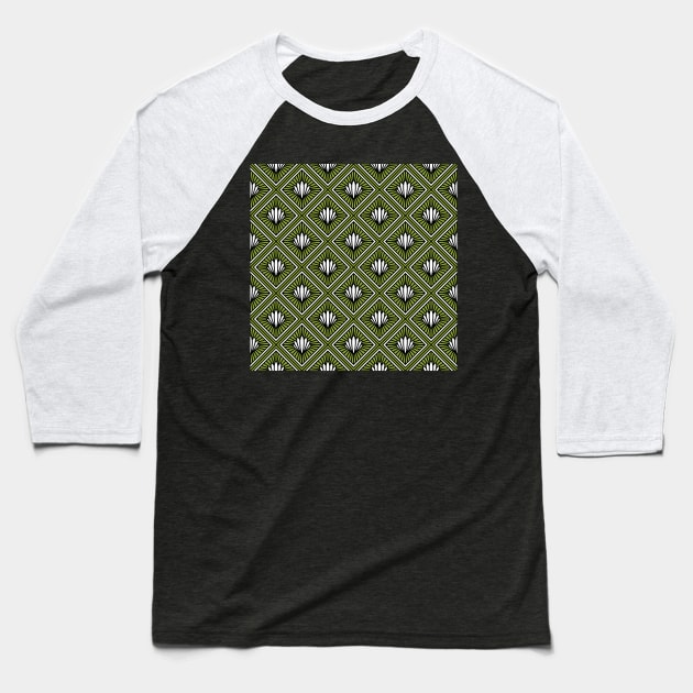 Art Deco Pattern No 83 - Green - Nautical Seashell Pattern Baseball T-Shirt by Millusti